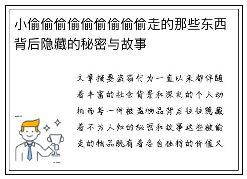 小偷偷偷偷偷偷偷偷偷走的那些东西背后隐藏的秘密与故事